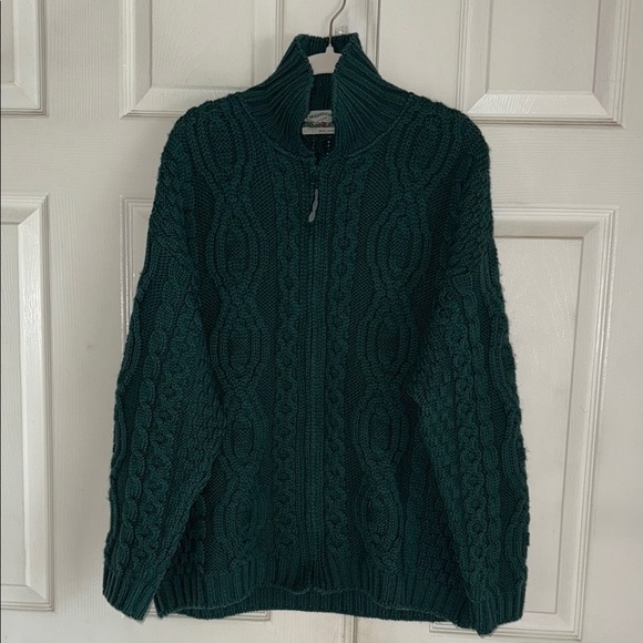 Aran Crafts Green Made In Ireland 100% Merino Wool Zip Front Cardigan - Picture 1 of 5